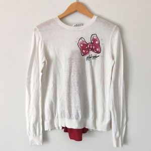 Disney Parks Minnie Mouse Bow White Sweater size S